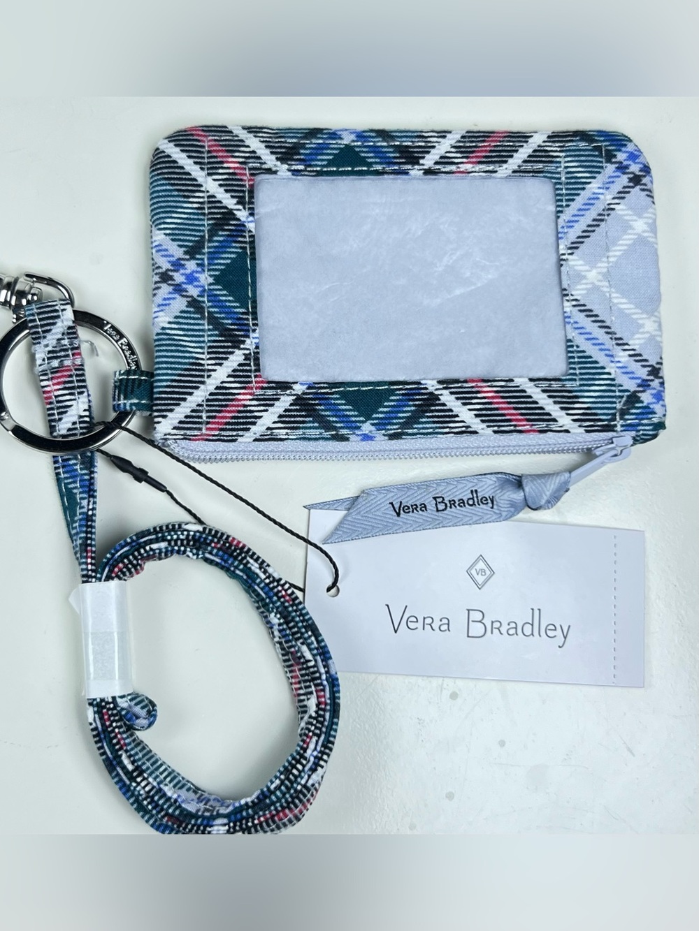 NWT Vera Bradley Snowy Plaid Zip ID Case & Lanyard